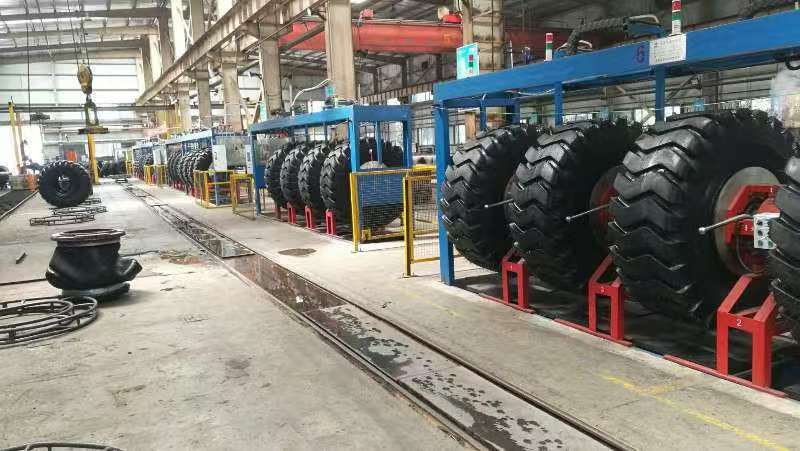 Tire curing production line in the factory